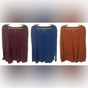 x3 Jennifer Lauren Plus 3X Long Sleeve Shirts - 2 V-Neck & 1 Crew Neck